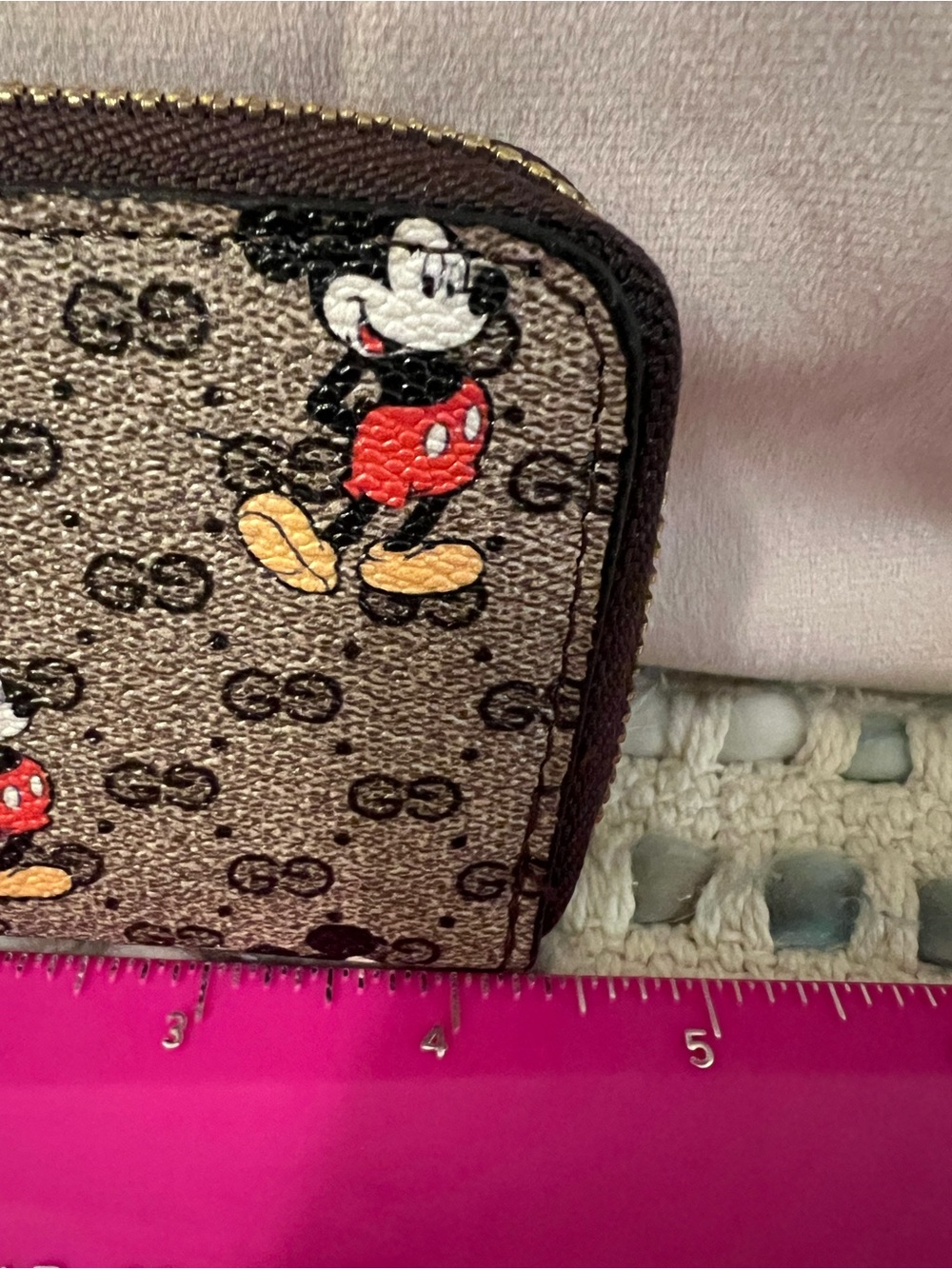 INSPIRED Mickey Mouse Logo Zip Card Holder - Brown/Tan/Red - Picture 4 of 6